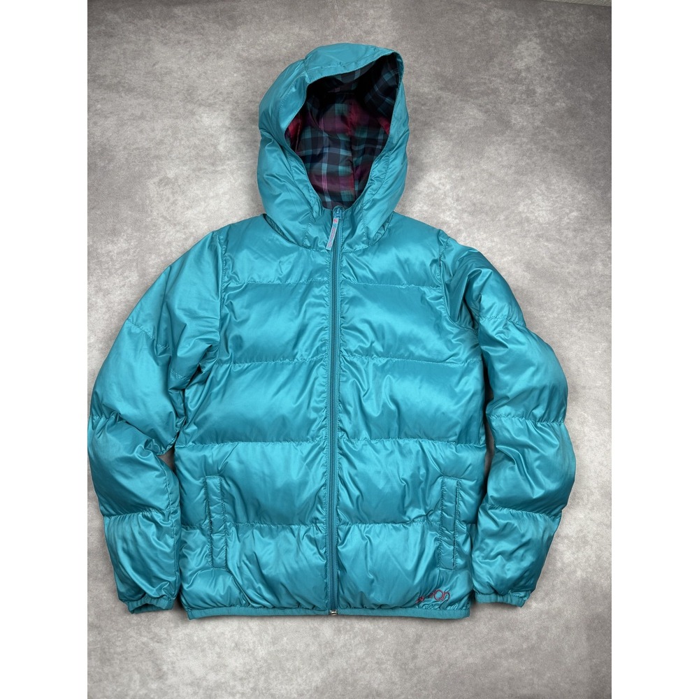 Burton Jacket Girls Large‎ Blue Hooded Plaid Lining Puffer Insulated Winter Coat